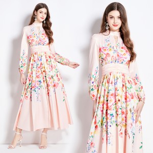 Original in stock | 2024 vintage palace style long dress with temperament V-neck and waist cinching slimming dress for women