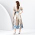 2024 Early Spring - Vacation Wrap Style V-neck Lantern Sleeve Long Printed Dress