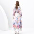 2024 Spring/Summer - Vacation Retro Palace Style V-neck Loose Lantern Short Sleeve Painted Long Dress