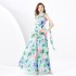 2024 Spring/Summer - Vacation Style One Shoulder Sleeveless Ribbon Long Wide Swing Printed Dress