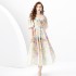 2024 Spring/Summer - Vacation Retro Style V-neck Slimming Lantern Sleeve Painted Long Dress