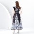 2024 Early Spring - Retro Palace Style V-neck Little Flying Sleeve Waist Wide Swing Printed Long Dress