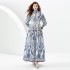 2023 vacation style stand up collar lantern sleeve wave side length printed dress