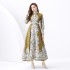 2024 Vacation - Palace style stand up collar lantern sleeve single placket printed long lace dress