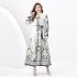 2024 Spring/Summer - Palace style Retro Stand up Collar Single breasted Diagonal Cut Printed Wide Swing Long Dress