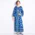 Original in stock | 2024 early spring new palace style trumpet sleeve round neck buckle design long dress