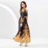 2024- Early Spring Lantern Sleeve V-neck Palace Style Single Front Printed Long Dress