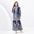 2024 Spring/Summer - Palace style stand up collar lantern sleeves wave side length retro printed dress