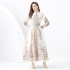 2024 Vacation - Palace style stand up collar lantern sleeve single placket printed long lace dress