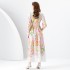 2024 Early Spring - Vacation style stand up collar lantern sleeves wave side length retro printed dress