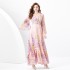 2024 Spring/Summer - Retro Deep V-neck Lantern Sleeve Wave Edge Wide Swing Painted Printed Long Dress