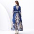 2024 Vacation - Palace style stand up collar lantern sleeve single placket printed long lace dress