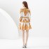 2023 vacation retro court style stand up collar loose lantern sleeves painted mini dress