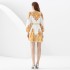 2023 early autumn lace vacation style V-neck lantern sleeves pleated print mini dress