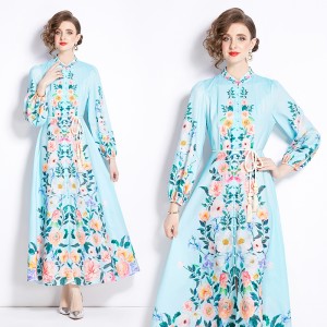 Original in stock | 2024 early spring new palace style stand up collar flower dress with single breasted design, long skirt