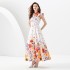 2023 Autumn Palace Vacation Style Standing Collar Lantern Sleeve Wide Skirt Shrink Fold Long Printed Skirt