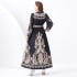 2024 Vacation - Palace Style V-neck Lantern Sleeve Wave Edge Vintage Printed Dress