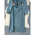 Hong Kong style retro denim dress for women in autumn 2024, new French style waist belt, cinched waist, lapel, long sleeved A-line skirt