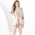 2024 Vacation - Palace style stand up collar lantern sleeves, single placket printed short mini dress