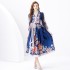 2024 Vacation - Resort Wrap Strap Style V-neck Lantern Sleeve Long Retro Printed Dress