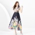 2024 Spring/Summer - Vacation style flat collar sleeveless wide wavy edge oil painting printed long dress