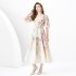 2024 Spring/Summer - Vacation Retro Style V-neck Slimming Lantern Sleeve Painted Long Dress