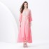 2024 Vacation - Vacation style V-neck flared sleeve pleated wave side length gradient printed dress