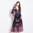 Original in stock | 2024 early spring vacation style temperament design sense V-neck printed long sleeved waist cinching dress