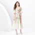 2024 Spring/Summer - Vacation Retro Style V-neck Slimming Lantern Sleeve Painted Long Dress