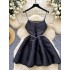 Hepburn style small dress for women, French luxury, socialite, heavy industry, diamond studded waist, fluffy suspender, satin dress