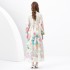 2024 Spring/Summer - Vacation Retro Palace Style V-neck Loose Long Sleeve Tropical Plant Printed Dress