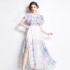 Original shooting | 2024 new ruffled edge one piece collar, waist cinched, big swing beach skirt, split chiffon dress for women