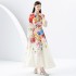 2024 Early Spring - Vacation style stand up collar single breasted palace style printed wide swing long dress