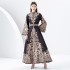 2024 Early Spring - Palace style stand up collar flared sleeve printed long lace dress