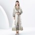 2024 Early Spring - Vacation Wrap Style V-neck Lantern Sleeve Long Printed Dress