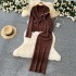 Lazy style dress set for women in winter 2024, with a high-end feel and straps, a waist cinching sweater jacket, and a suspender knit dress inside