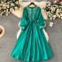 2024 Spring New Retro Ethnic Style Heavy Industry Embroidered Round Neck Buckle Strap Slimming Long Vacation Dress