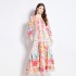 Original in stock | 2024 spring/summer floral ethnic style retro stand up collar lantern sleeve printed dress