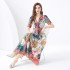 2024 Vacation - Vacation Style Suit Collar Short Sleeve Wide Swing Wave Edge Square Scarf Printed Long Dress