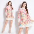 Original in stock | 2024 spring/summer floral ethnic style retro stand up collar lantern sleeve printed dress