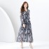 2024 Early Spring - Vacation style V-neck lantern sleeves wave side length retro printed dress two-piece set