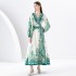 2024 Early Spring - Vacation Wrap Style V-neck Lantern Sleeve Long Printed Dress