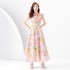 2024 Spring/Summer - Palace style lapel, sleeveless waist, wide skirt, printed long dress