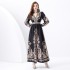 2024 Vacation - Palace Style V-neck Lantern Sleeve Wave Edge Vintage Printed Dress