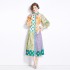 Original in stock | 2024 new stylish vacation style lapel lantern long sleeved contrasting printed lining dress