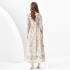 2024 Spring/Summer - Palace style stand up collar lantern sleeves wave side length retro printed dress