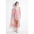 Original in stock | 2024 early spring vacation style temperament design sense V-neck printed long sleeved waist cinching dress