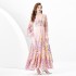 2024 Spring/Summer - Retro Deep V-neck Lantern Sleeve Wave Edge Wide Swing Painted Printed Long Dress