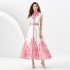 2023 Early Autumn Palace Style Flip Collar Single Front Small Flying Sleeve Printed Long Dress