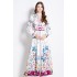 Original in stock | 2024 ethnic style retro positioning printed shirt lantern long sleeved high waisted dress